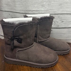 UGG Bailey Button Kids Chocolate Suede Boots
